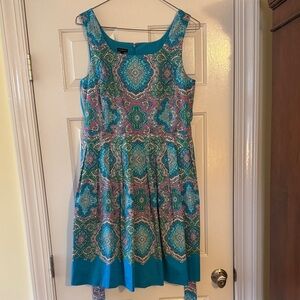 Talbots Blue and Pink Patterned Midi Dress